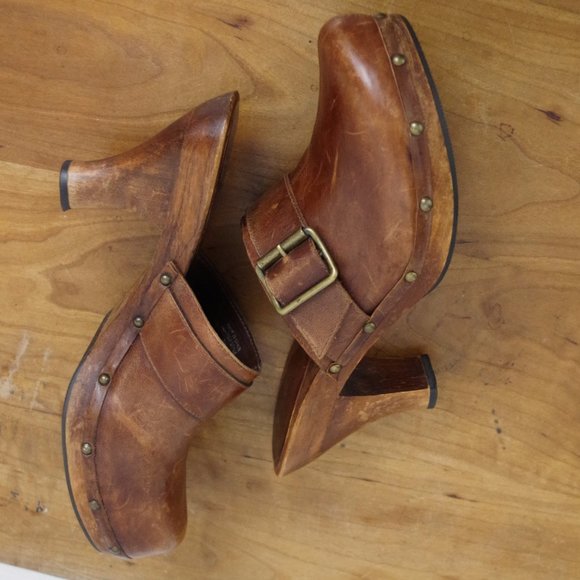 Mia Brown Leather Mule Heel Clog Size 9M - Picture 6 of 9